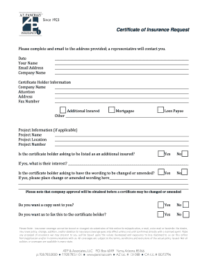 Certificate of Insurance Request Form