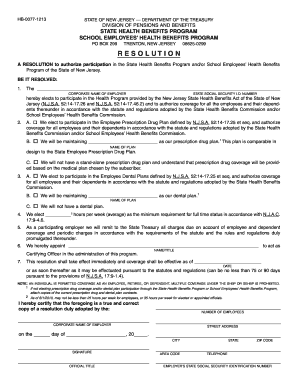 New Jersey State Health Benefits Program Resolution
