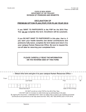 New Jersey Premium Option Plan Decline Form