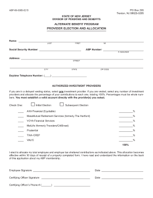 New Jersey Alternate Benefit Program Provider Election Form