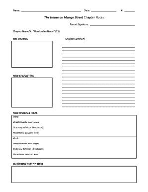 The House on Mango Street Chapter Notes Form