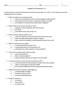 Learning Style Inventory Form