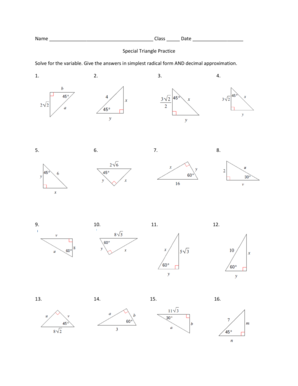 Special Triangle Practice Worksheet