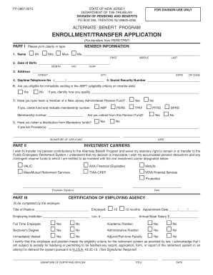 New Jersey Alternate Benefit Program Enrollment Form