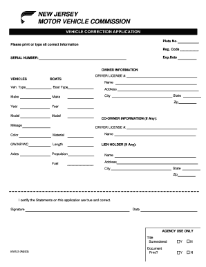 New Jersey Vehicle Correction Application