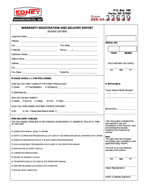 Warranty Registration and Delivery Report