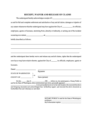 Receipt Waiver and Release of Claims