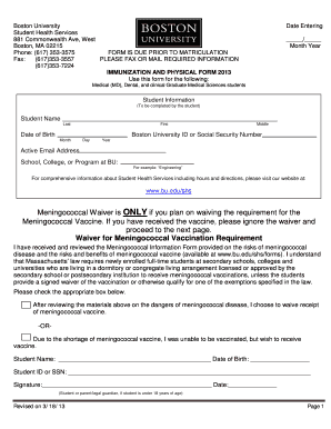 Boston University Immunization and Physical Form