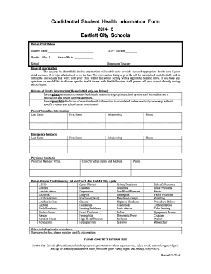 Confidential Student Health Information Form
