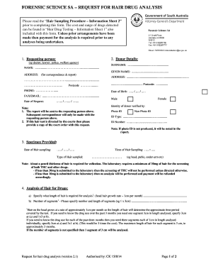 Forensic Science SA Hair Drug Analysis Request