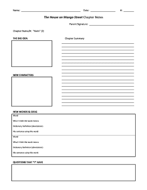 The House on Mango Street Chapter Notes Form