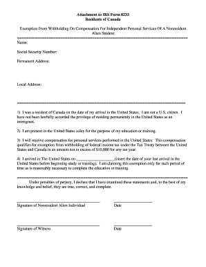 IRS Form 8233 Attachment