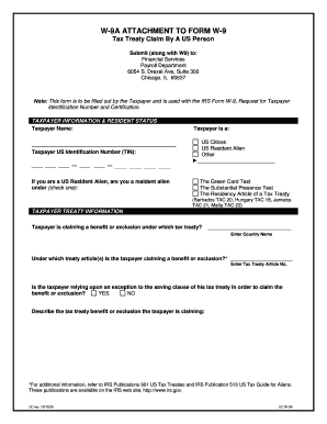 W-9A Form Tax Treaty Claim