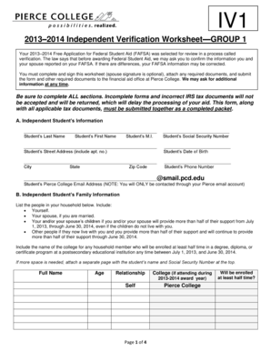 2013-2014 Independent Verification Worksheet