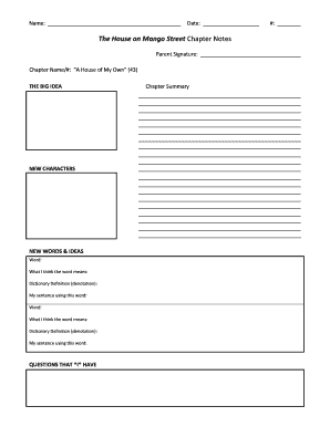 The House on Mango Street Chapter Notes Form