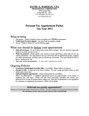 Personal Tax Appointment Packet