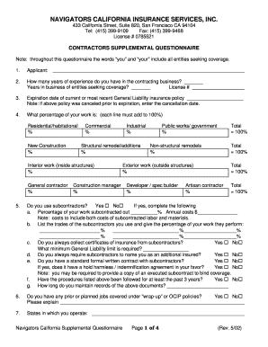 Contractors Supplemental Questionnaire