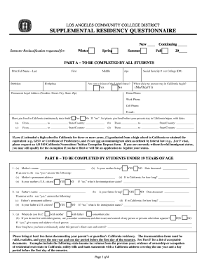 Los Angeles Community College District Residency Questionnaire