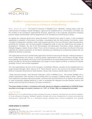 Organization profile sample - MolMed organizational structure optimization and further - mediaddress