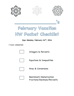 February Vacation Math Homework Packet