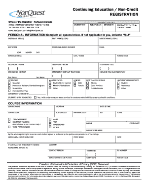 NorQuest College Continuing Education Registration Form