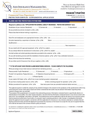 Supplemental Application for Alarm and Fire Protection Services