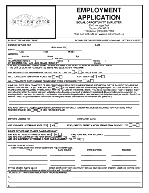 City of Clayton Employment Application
