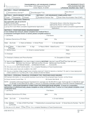 Transamerica Life Insurance Policy Application