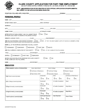 Clark County Part-Time Employment Application