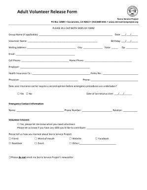 Adult Volunteer Release Form