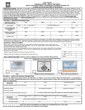 Florida Commemorative Birth Certificate Application
