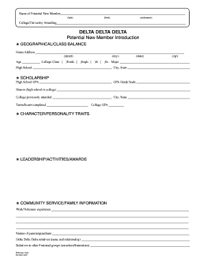 Delta Delta Delta Potential New Member Reference Form