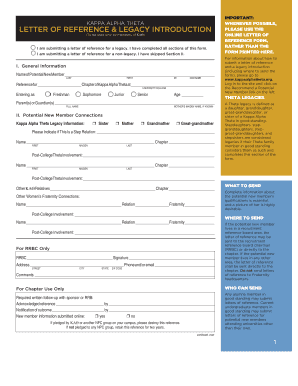 Kappa Alpha Theta Legacy Introduction and Reference Form