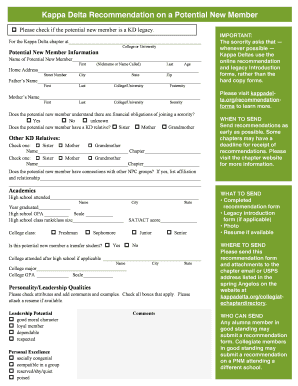 Kappa Delta Recommendation Form