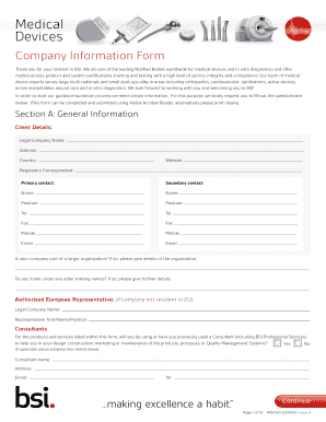 Company Information Form Medical Devices