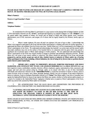 Minor Participation Waiver and Release of Liability