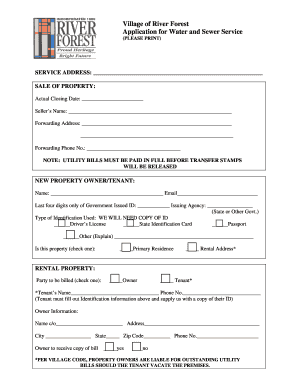 Village of River Forest Water and Sewer Service Application