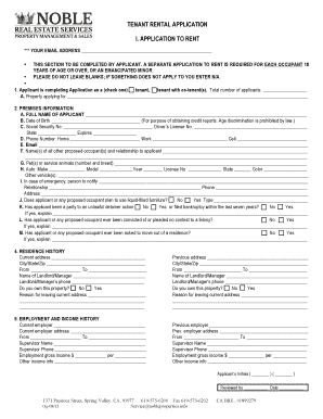 Tenant Rental Application Form