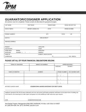 Guarantor/Cosigner Application and Agreement