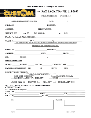 Inbound Freight Request Form