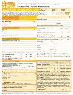 Petplan Veterinary Fee Claim Form