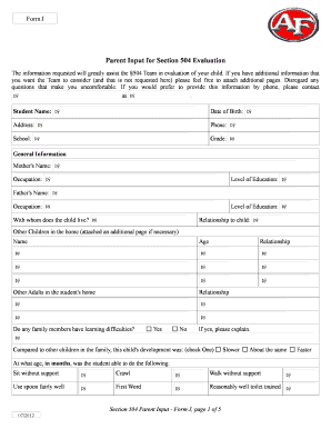 Section 504 Parent Input Form