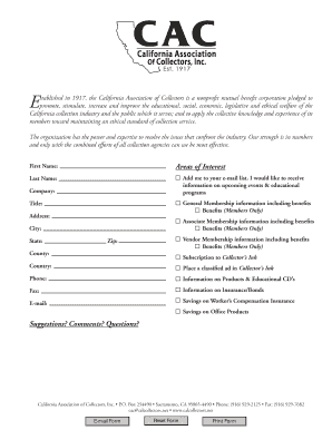California Association of Collectors Membership Form