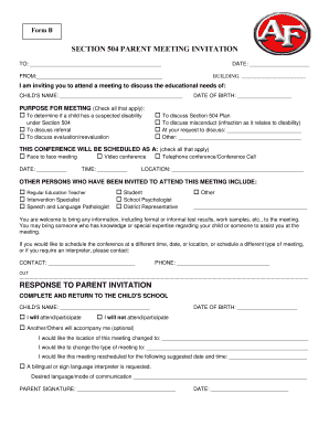 Section 504 Parent Meeting Invitation