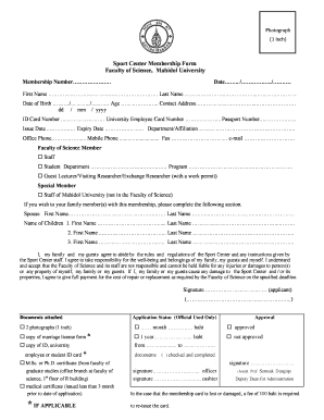 Sport Center Membership Form