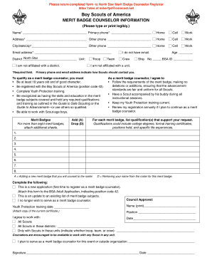 Boy Scouts Merit Badge Counselor Application