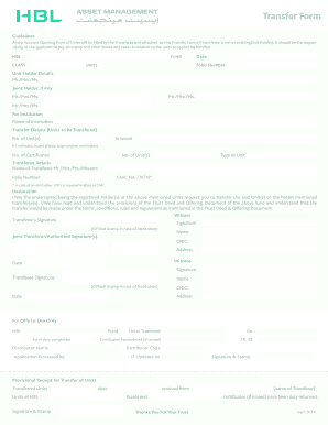 HBL Fund Unit Transfer Form