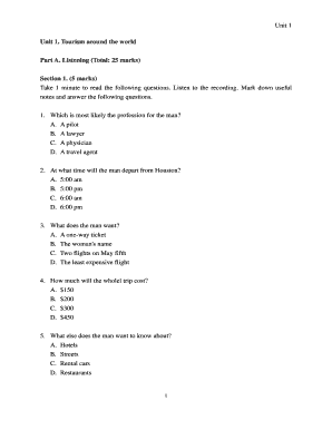 Unit 1 Tourism around the world Part A Listening Total