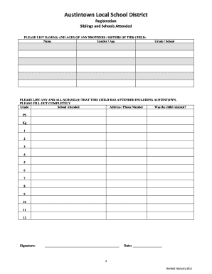 Austintown School District Registration Form