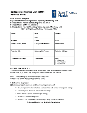 Epilepsy Monitoring Unit Admission Form